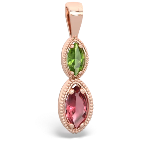 Peridot Genuine Peridot with Genuine Pink Tourmaline Antique-style Halo pendant Pendant