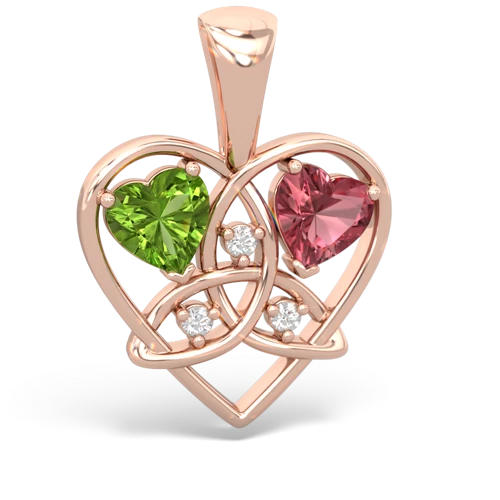 Peridot Genuine Peridot with Genuine Pink Tourmaline Celtic Trinity Heart pendant Pendant