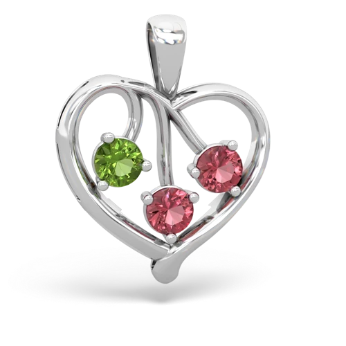 Peridot Genuine Peridot with Genuine Pink Tourmaline and Lab Created Ruby Glowing Heart pendant Pendant