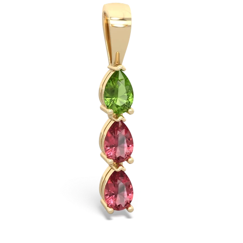Peridot Genuine Peridot with Genuine Pink Tourmaline and Lab Created Ruby Three Stone pendant Pendant