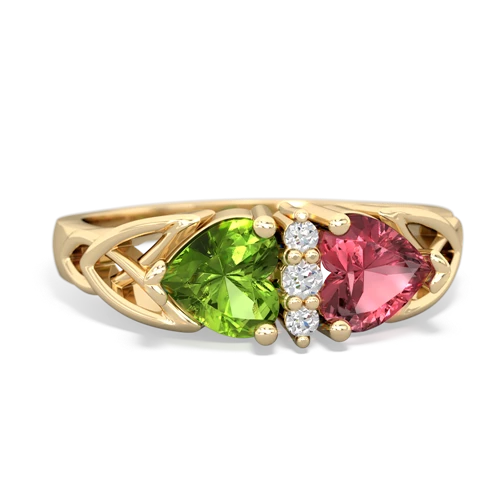 Peridot Genuine Peridot with Genuine Pink Tourmaline Celtic Trinity Knot ring Ring