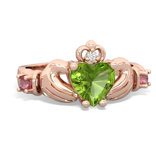 Peridot Genuine Peridot with Genuine Pink Tourmaline and Lab Created Ruby Claddagh ring Ring