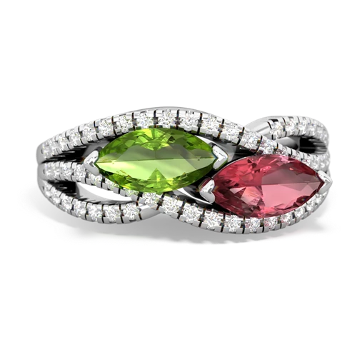 peridot-tourmaline double heart ring