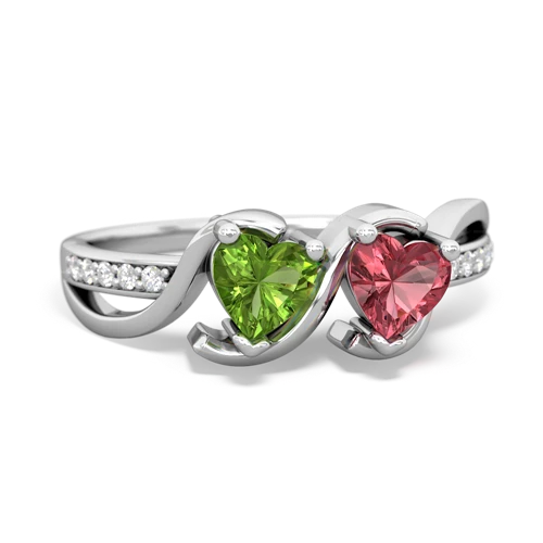 peridot-tourmaline double heart ring