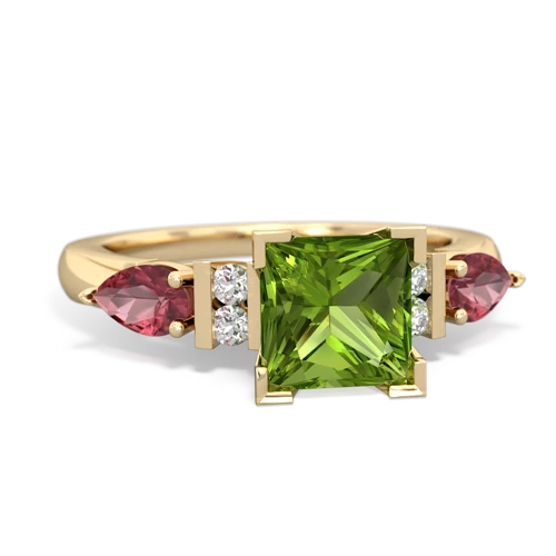 Peridot Genuine Peridot with Genuine Pink Tourmaline and Lab Created Ruby Engagement ring Ring