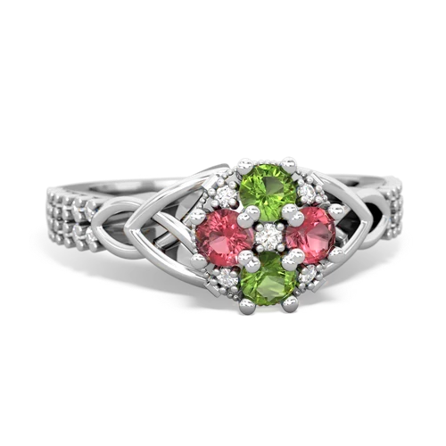 Peridot Genuine Peridot with Genuine Pink Tourmaline Celtic Knot Engagement ring Ring
