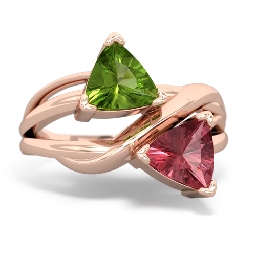 Peridot Genuine Peridot with Genuine Pink Tourmaline Split Band Swirl ring Ring