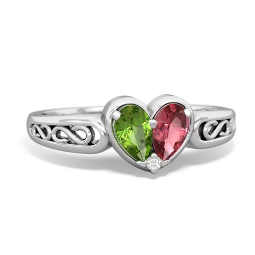 Peridot Genuine Peridot with Genuine Pink Tourmaline filligree Heart ring Ring