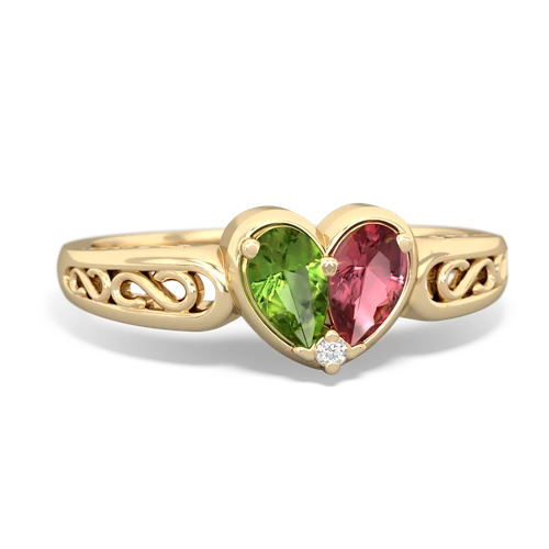 Peridot Genuine Peridot with Genuine Pink Tourmaline filligree Heart ring Ring