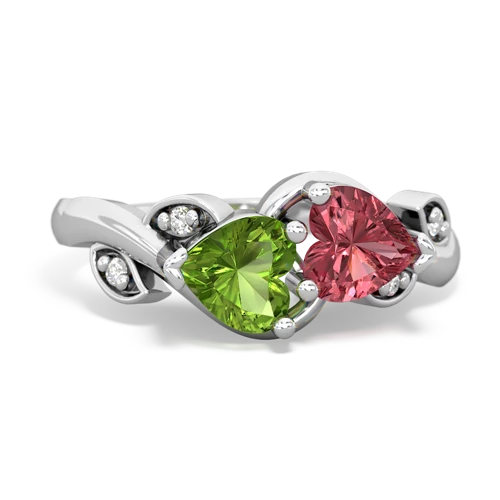 Peridot Genuine Peridot with Genuine Pink Tourmaline Floral Elegance ring Ring