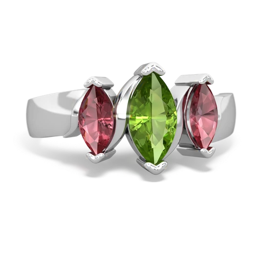 Peridot Genuine Peridot with Genuine Pink Tourmaline and Lab Created Ruby Three Peeks ring Ring