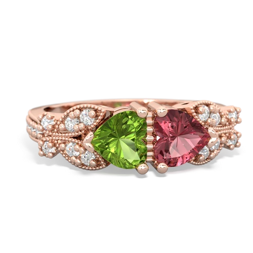 Peridot Genuine Peridot with Genuine Pink Tourmaline Diamond Butterflies ring Ring