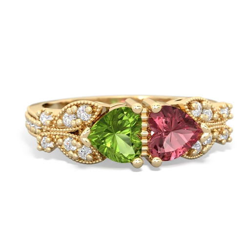 Peridot Genuine Peridot with Genuine Pink Tourmaline Diamond Butterflies ring Ring