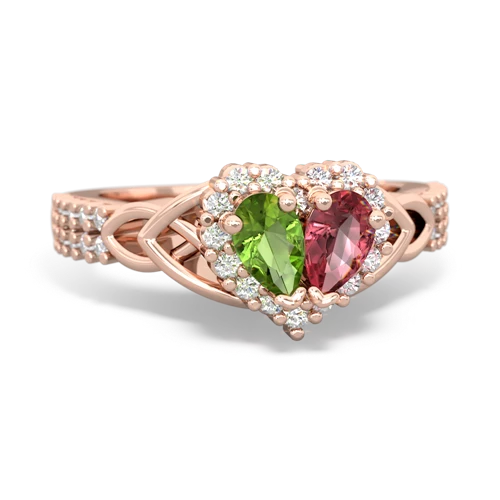 Peridot Genuine Peridot with Genuine Pink Tourmaline Celtic Knot Engagement ring Ring