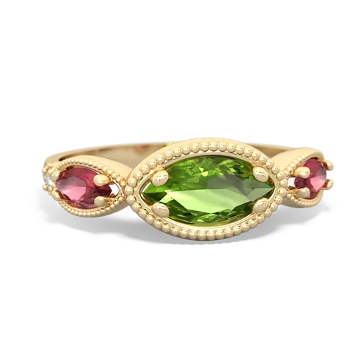 peridot-tourmaline milgrain marquise ring