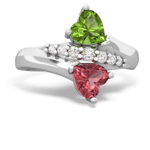 Peridot Genuine Peridot with Genuine Pink Tourmaline Heart to Heart Bypass ring Ring