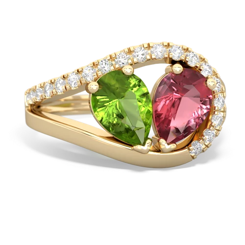 Peridot Genuine Peridot with Genuine Pink Tourmaline Nestled Heart Keepsake ring Ring