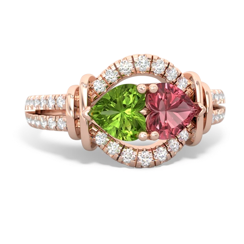 Peridot Genuine Peridot with Genuine Pink Tourmaline Art-Deco Keepsake ring Ring