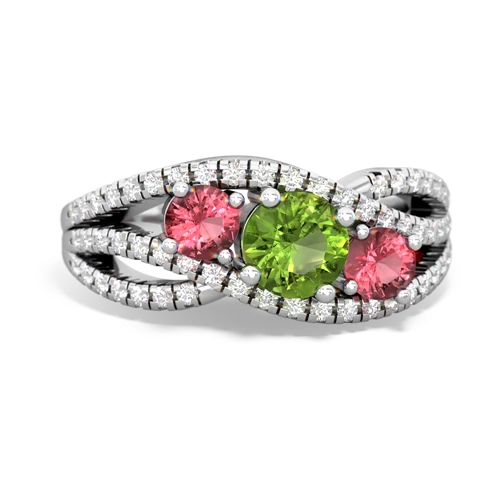 peridot-tourmaline three stone pave ring