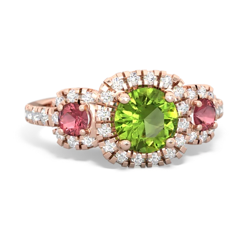 peridot-tourmaline three stone regal ring