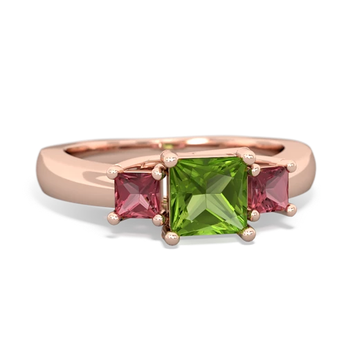 Peridot Genuine Peridot with Genuine Pink Tourmaline and Lab Created Ruby Three Stone Trellis ring Ring