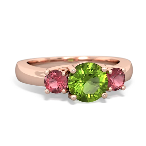 Peridot Genuine Peridot with Genuine Pink Tourmaline and  Three Stone Trellis ring Ring