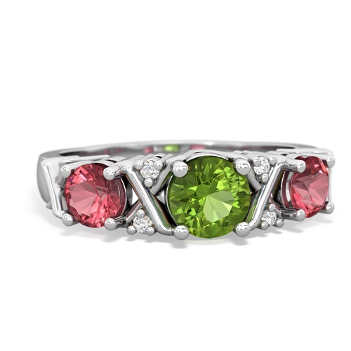 Peridot Genuine Peridot with Genuine Pink Tourmaline and  Hugs and Kisses ring Ring