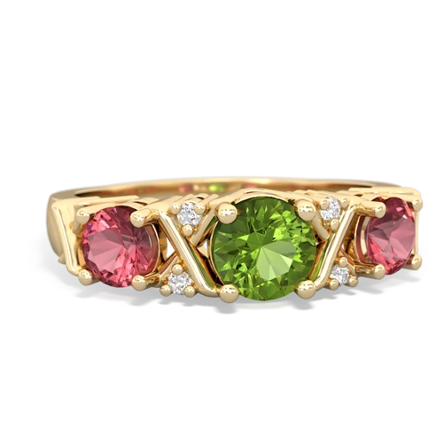 Peridot Genuine Peridot with Genuine Pink Tourmaline and Lab Created Ruby Hugs and Kisses ring Ring