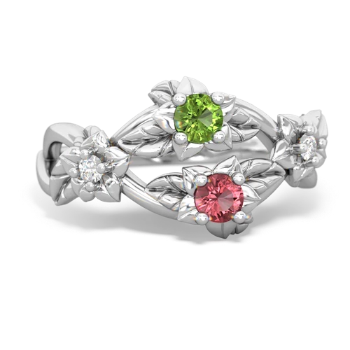 Peridot Genuine Peridot with Genuine Pink Tourmaline Sparkling Bouquet ring Ring