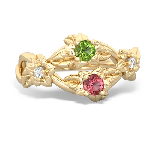 Peridot Genuine Peridot with Genuine Pink Tourmaline Sparkling Bouquet ring Ring