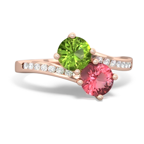 peridot-tourmaline two stone channel ring