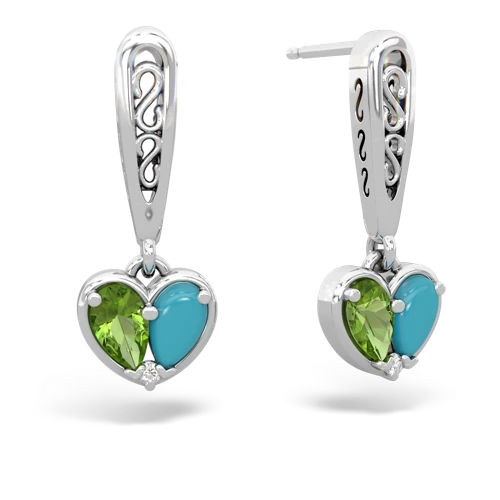 peridot-turquoise filligree earrings