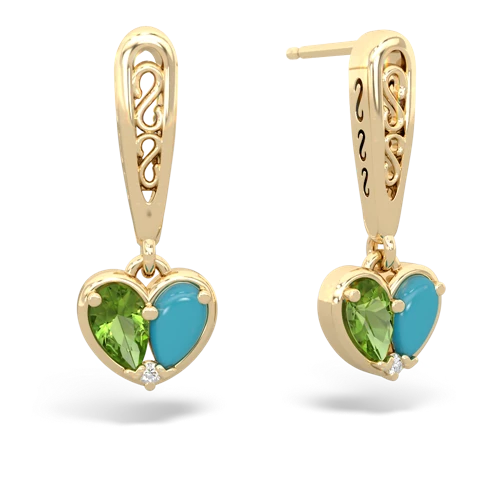 peridot-turquoise filligree earrings