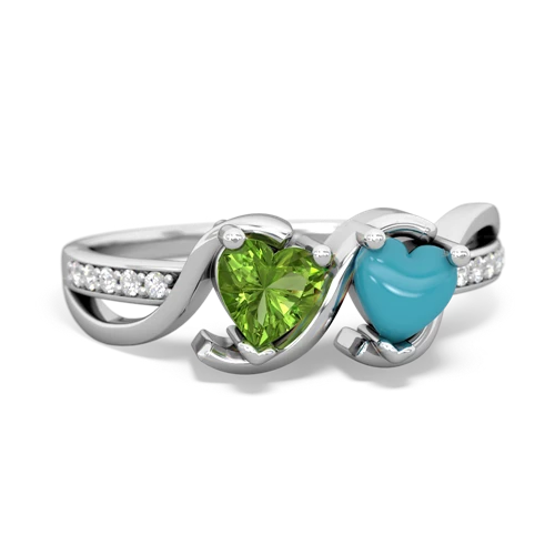 peridot-turquoise double heart ring