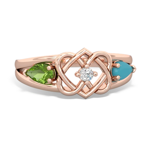 peridot-turquoise double heart ring