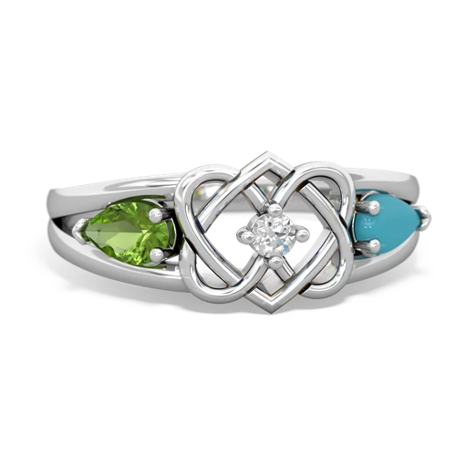 peridot-turquoise double heart ring
