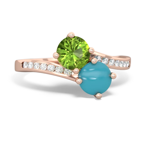peridot-turquoise two stone channel ring