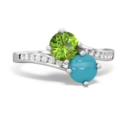 peridot-turquoise two stone channel ring