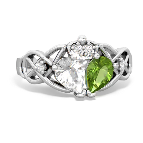 peridot-white topaz claddagh ring