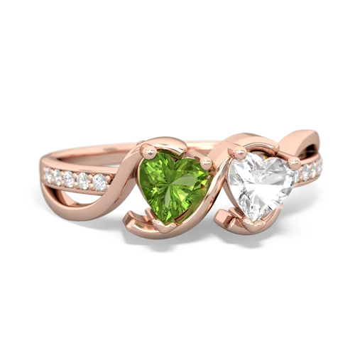 peridot-white topaz double heart ring