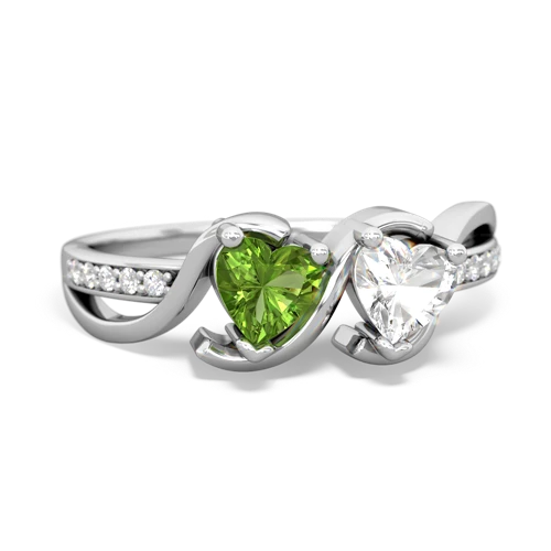 peridot-white topaz double heart ring