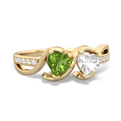 peridot-white topaz double heart ring