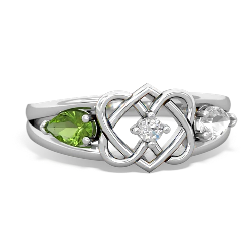 peridot-white topaz double heart ring