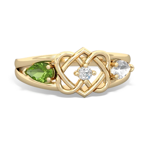 peridot-white topaz double heart ring