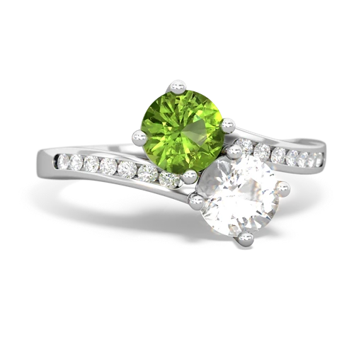 peridot-white topaz two stone channel ring