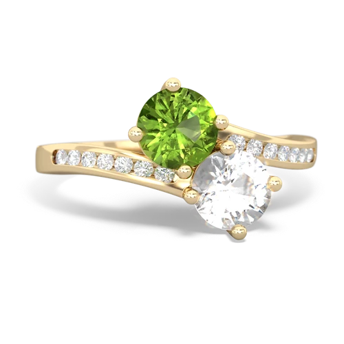 peridot-white topaz two stone channel ring