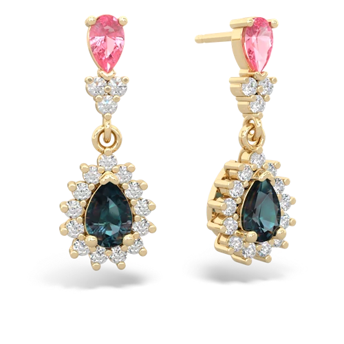 Lab Pink Sapphire Lab Created Pink Sapphire with Lab Created Alexandrite Halo Pear Dangle earrings Earrings