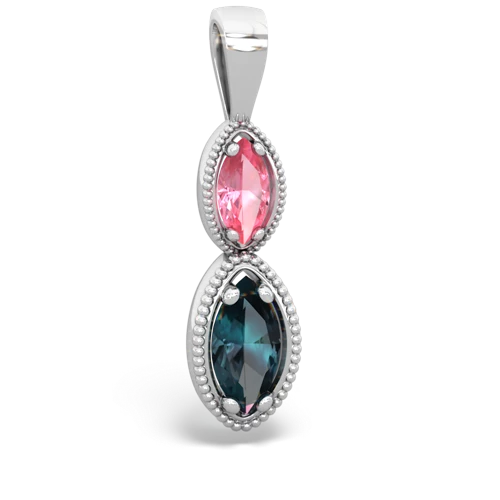 pink sapphire-alexandrite antique milgrain pendant