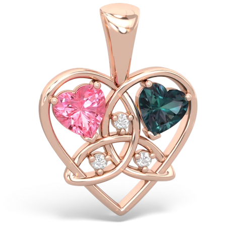 Lab Pink Sapphire Lab Created Pink Sapphire with Lab Created Alexandrite Celtic Trinity Heart pendant Pendant