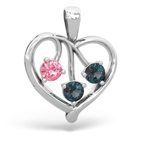 Lab Pink Sapphire Lab Created Pink Sapphire with Lab Created Alexandrite and Lab Created Alexandrite Glowing Heart pendant Pendant